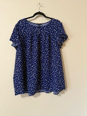 Papermoon Royal Blue Polka Dot Short Sleeve Blouse. PTP 28.